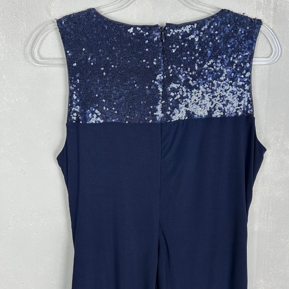 Ralph Lauren size 12 sheath ruched dress navy sequin keyhole stretch knee length - Picture 7 of 11